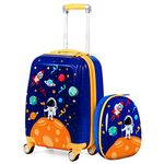 HONEY JOY Kids Luggage, 12” Travel Backpack & 18” Hard Shell Toddler Suitcase, Children Rolling Luggage with Wheels, Retractable Handle & 4 Casters, 2Pcs Carry On Luggage Set for Boys Girls(Astronaut)