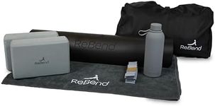 ReBend 7-Piece Yoga Starter Kit - Natural Thick Rubber Yoga Mat | 2 Yoga Blocks | Yoga Strap | Yoga Carrying Bag | Yoga Towel | Stainless Steel Bottle