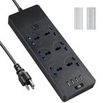 Universal Power Strip, Jumpso 6ft Extension Cord with Multiple Outlets, 110-240v, 3000w Power Strip with USB Ports European Travel Plug Adapter Wall Mount Power Strip for Home Office Cruise, Black