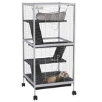 PawHut 4-Tier Rat Guinea Pig Rabbit Ferret Cage, 45" H Deluxe Rolling Metal Small Animal Cage for Mink Chinchilla Kitten with Hammock, Removable Tray, Light Grey