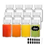 YBCPACK 12 Pack 2oz/60ml Reusable Mini Clear Glass Shot Bottles, Wellness Shots Bottles for Juice, Ginger, Small Glass Jars with Lids, Label, Pen.(Dishwasher Safe & Leak Proof)