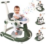 Baby Walker, 4-in-1 Baby Walker with Wheels Portable, Foldable Infant Toddler Walker for Boys Girls 6-18 Month,Removable Footrest,Car Steering Wheel & Music, Adjustable Push Walker Pink Green