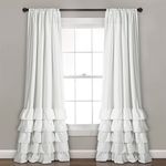 Lush Decor Cotton Allison Ruffle Window Curtain Panel Pair, (84" x 40", White)