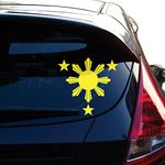 Philippines Flag 1 Sun and 3 Stars Logo. Filipino Decal/sticker for Car Window, Laptop, Motorcycle, Walls, Mirror and More. Sku: 574 (4" Height, Yellow)