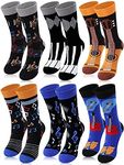 6 Pairs Music Socks Gifts for Men Fun Music Themed Socks Novelty Rocker Piano Notes Guitar Socks for Men Music Lovers Crazy Music Themed Party Birthday Christmas Supplies, Classic Colors, One Size