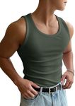 OYOANGLE Men's Rib Knit Scoop Neck Sleeveless Tank Top Basic Solid Fitted Vest Tops Muscle Undershirts Army Green Medium