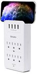 Aduro Surge Protector 6 Outlets Power Strip Station with USB (4 Ports 4.8A) Wall Mount Multiple Outlet Splitter Extender Adapter with Phone Shelf Stand ETL Listed, White