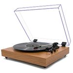 Vintage 3-Speed Turntable Wirless Input Record Player Vinyl Record Player with Twin Built-in Stereo Speakers,Auto Stop,RCA Output, Full Size Platter,Acrylic Dust Cover, Yellow Wood