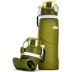 Kemier Collapsible Water Bottle, BPA Free Foldable Water Bottle for Travel, Gym, Hiking, Silicone Portable Leakproof Sports Outdoor Water Bottle with Carabiner,750ML/26OZ(Green)