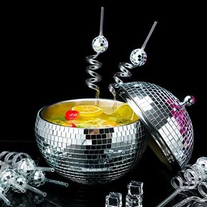 Hoolerry Disco Ice Bucket Disco Party Champagne Ice Bucket 11 Plastic Disco Ball Straws Ice Bucket with Lid Home Restaurant Bar Party Accessories for Wine Beer Champagne Cooler (Classic Style)
