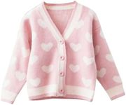 FindThy Girls Heart Print Cute Cardigan Long Sleeve V Neck Brushed Sweater Kawaii Cardigan Coat(0944-Pink-S-LB)