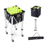 VEVOR Foldable Tennis Ball Hopper, Holds 180 Tennis Balls, Lightweight Aluminum Alloy Tennis Ball Basket Cart with Wheels, Removable Bag, Carry Bag, Portable Sports Teaching Cart for Tennis Player