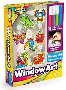 Window Paint Art Stickers Kit Kids - Children's Make Your Own Fun Suncatchers Set - [24] Sun Catchers, [24] Suction Cups & [11] Paints - DIY Car Window & Mirror Arts & Crafts Kit Children