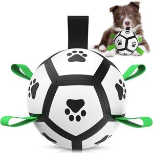 QDAN Dog Toys Soccer Ball with Straps, Interactive Dog Toys for Tug of War, Puppy Birthday Gifts, Dog Tug Toy, Dog Water Toy, Durable Dog Balls World Cup for Small Dogs (Mini)