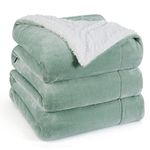 Bedsure Sherpa Blanket Queen Size for Bed - Thick and Warm Blankets, Soft and Fuzzy Queen Blanket for Bed, Sage, 90x90 Inches