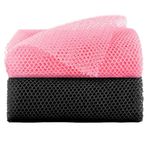 2 Pieces African Net Sponge Bath, Beauty Skin Wash Towel, African Exfoliating Net, Nylon Back Scrubbers Shower Body Cleaning Spa Massage Bath Towel, Back Scrubber, Natural Sponge(Black, Pink)