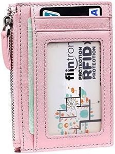 flintronic Portefeuille en Cuir, Rosé Etui RFID Blocage Porte Carte de Crédit, Zip Porte-Monnaie, Coffret Cadeau