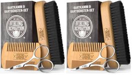 Viking Revolution - Beard Brush For Men - Natural Boar Bristle Brush And Dual Action Pear Wood Beard Combs With Velvet Travel Pouch - Mens Gifts - 3 Pieces (Pack of 2)