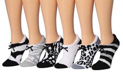 Tipi Toe Women's 3 & 6-Pairs Cozy Microfiber Soft Anti-Skid Fuzzy Crew Socks Slipper, Safari Monochrome 6-pair, 6-10