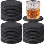 MAPRIAL 36 Pieces Slate Coasters, 4 Inch Round Coasters for Drinks Black Stone Coasters Bulk Rustic Coasters Set with Anti-Scratch Backing for Bar, Housewarming Gifts, DIY, Home Decor, Table, Cup