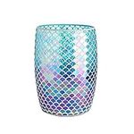 WHOLE HOUSEWARES Mermaid Blue Mosaic Glass Bathroom Wastebasket - Shiny Glass Ocean-Themed Garbage Can - Coastal Bathroom Accessories for Girls - Colorful Bathroom or Kitchen Trash Can, 7.5" x 10"