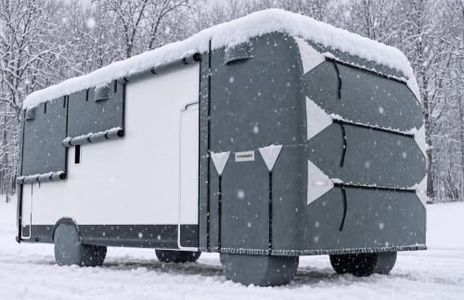 KING BIRD Heavy Duty Class A RV Cover, Enhanced Cover Snow Protection, Fits 33-37ft Travel Trailers Campers, with Adhesive Repair Patches,Windproof Straps&Tire Covers