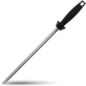 Knife Sharpener Knife Sharpening Rod Honing Steel with 15°-18°-20°Angle Guides Professional Carbon Steel with Black Rubber Grip for Kitchen Chef House Gift 12''