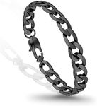 PROSTEEL Mens Bracelet - Stylish Flat Cuban Chain Wrist Link Bracelets Hypoallergenic 316L Stainless Steel Hip Hop Jewellery for Men Boys Black 19CM Length 9MM Width (with Gift Box)