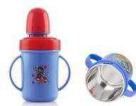 Nabhya Hippo Big 350 Ml Stainless Steel Plastic Spout Sipper Cup for Kids Age 3-36 Months (Blue)