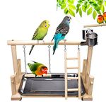 RoseFlower Parrots Bird Wooden Playstand, Birdcage Playground Play Gym Parakeet Playpen Ladder with Feeder Cup and Tray, Bird Toys Swing Exercise Toy #5