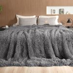 Pawque Luxury Faux Fur Throw Blanket, Super Soft King Size Throw Blankets 90x90 inches, Decorative Blankets for Sofa Couch Bed Chair Photo Props, Breathable & Washable, Grey
