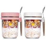 Overnight Oats Containers with Lids and Spoons, 12 oz Glass Mason Jars, Airtight Meal Prep Oatmeal Jars with Measurement Marks, Perfect for Cereal, Fruit, Yogurt, Salad, and Snacks (2-Pack)