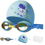 GTS Silicone Swimming Kit for Kids with UV Protection Swimming Cap, Anti-Fog Swimming Goggles, Ear Plugs for Swimming & Protective Case – Ideal Kids Swimming Accessories in Blue