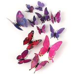 JAAMSO ROYALS Plastic 3D Butterfly Vinyl Self Adhesive Peel and Stick Wall Sticker with Sticking Pad for Living/Bed/Kitchen/Kids Room and Home Decor(Shimmer Purple) -Set of 12 Pieces