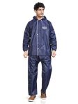 KOLAR Reversible WaterProof Rain Coat Crafted with Durable Material Men's Hooded Rain Suit with Jacket and Pant with Inside Pocket, Navy Blue - XL