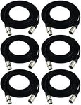 GLS Audio 12ft Mic Cable Patch Cords - XLR Male to XLR Female Black Cables - 12' Balanced Mike Snake Cord - 6 Pack