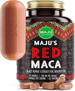 MAJU Organic Red Maca Root Capsules 120ct - Women Focused Curve Enhancement Nutrition Booster Pills, Gain para Thighs, Powder in Pill Supplement Qty 1