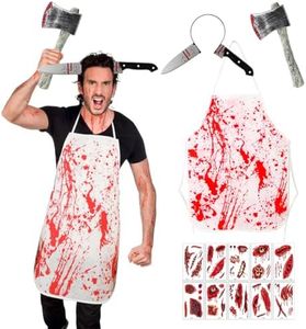 Sprinlot Halloween Horror Apron, 4 Pieces Halloween Costume Horror Set, Knife Headband with Bloody, Zombie Costume Women, Horror Accessories Costume Halloween Carnival