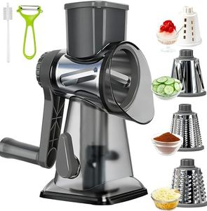 KalraMay Cheese Grater,Rotary Cheese Grater with Handle, Multifunctional Rotary Cheese Shredder Effortlessly Grates Cheese, Vegetables, and Fruits (Gray)