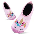 Kids Swim Water Shoes Toddlers Baby Aqua Socks Quick Dry Pool Beach Barefoot for Girls Children(Glitter Pink Unicorn,8.5/9 UK Child,26/27 EU)