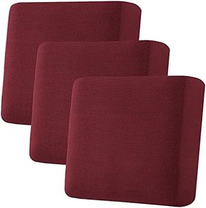 H.VERSAILTEX Super Stretch Individual Seat Cushion Covers Sofa Covers Couch Cushion Covers Slipcover Sets Thick Jacquard Textured Twill Fabric (3 Piece XL Sofa Cushion Covers, Burgundy Red)