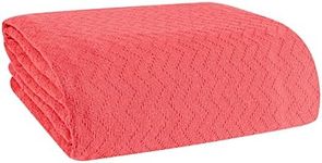 ELVANA HOME BELIZZI Home 100% Cotton Bed Blanket, Breathable Thermal Blanket Twin Size, Soft Chevron Thermal Blanket 60''x90'', Cotton Bed Blanket, Perfect for Layering Any Bed for All Season, Coral