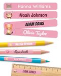 melu kids® Personalised Name Stickers for School & Kindergarten (75 Pieces) - Stick on Name Labels for Pencils and Other School Supplies - Washable in Dishwasher (Pink)