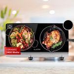 Klarstein Ceramic Hob, 2400W Electric Hob Ceramic Cooker, 2 Ring Electric Pan Hob, Built-In Table Top Cookers w/ 2 Hobs, Stainless Steel Ceramic Heater Cooktops, Electric Hot Plates for Cooking