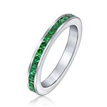 Cubic Zirconia Green Stackable CZ Channel Set Eternity Band Ring Simulated Emerald For Women For Teen Sterling Silver