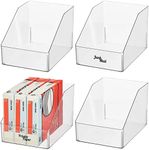 mDesign Plastic Slanted Open Front Office/Classroom Storage Container Organizer for Pens, Tape, Sticky Notes, Pencils, Highlighter Tape, Lumiere Collection, Includes 4 Bins + 32 Adhesive Labels, Clear