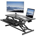 VIVO Black Height Adjustable 81cm Economic Standing Desk Converter with Pneumatic Spring, Sit Stand Dual Monitor and Laptop Riser Workstation, DESK-V000S