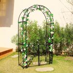 SCENDOR Heavy-Duty Arbor with Gate 48.8" W x 83.5" H, Iron Arch Trellis Arbor Archway for Climbing Plants Roses Vines Support Rack, Outdoor Lawn Backyard Patio Wedding Party Ceremony Decoration