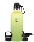 IRON °FLASK Sports Water Bottle - 945 ml, 3 Lids (Spout Lid), Vacuum Insulated Stainless Steel, Hot Cold, Double Walled, Thermo Mug, Standard Metal Canteen (Lime)
