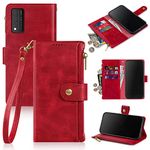 Antsturdy for T-Mobile Revvl V+/V Plus 5G Wallet Case [RFID Blocking] PU Leather Folio Flip Protective Cover with Wrist Strap [Zipper Poket] Credit Card Holder Kickstand Function Men Women,Red